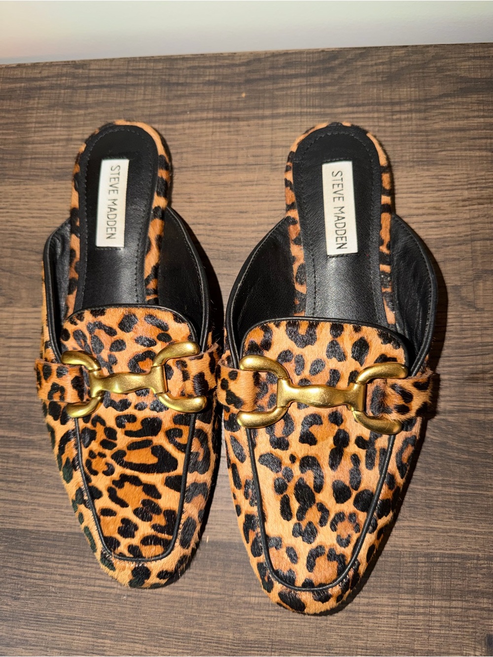 Steve Madden Leopard-Print Mule Slides with Gold Buckle